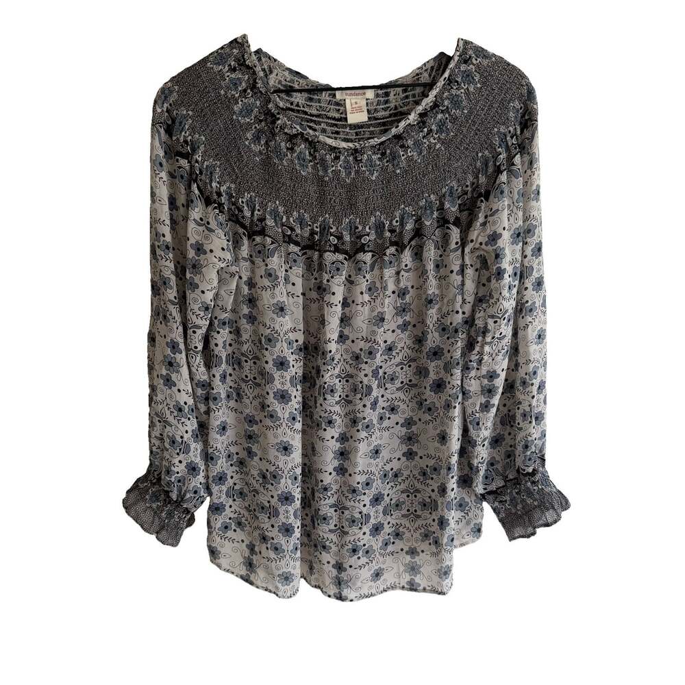 Sundance 100% Silk Long Sleeve Floral Blouse Gray Size S Cottagecore Boho Office